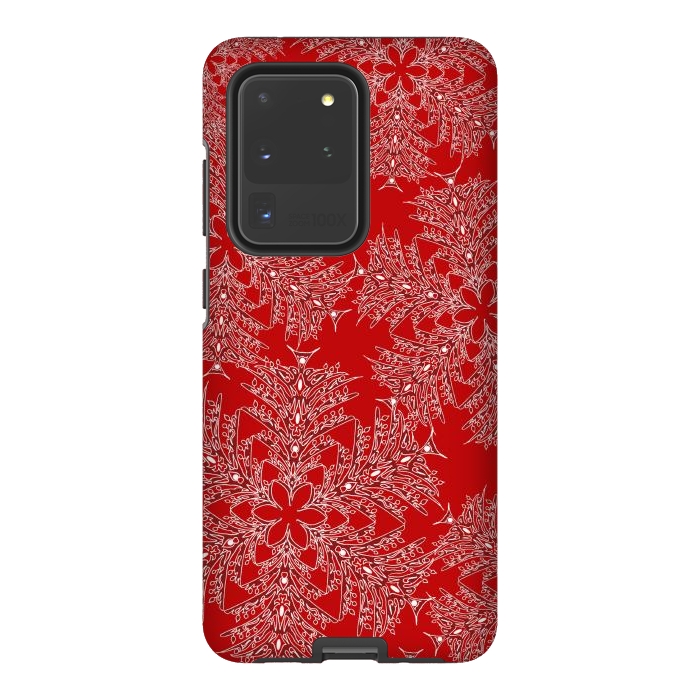 Galaxy S20 Ultra StrongFit Holiday Mandalas (Red/White) by Lotti Brown