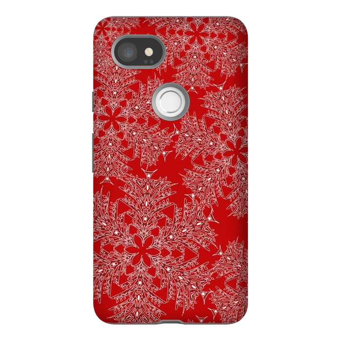 Pixel 2XL StrongFit Holiday Mandalas (Red/White) by Lotti Brown