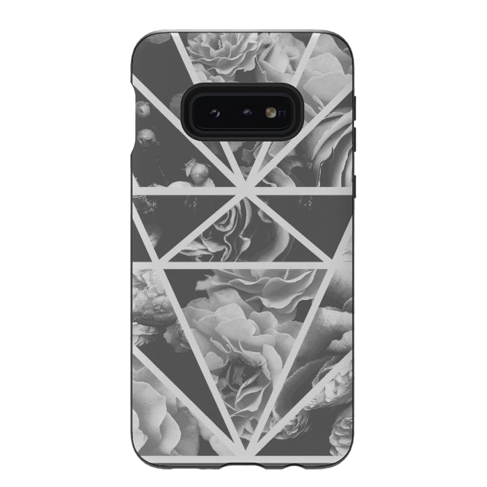 Galaxy S10e StrongFit Gray rose petals geo collage by Oana 