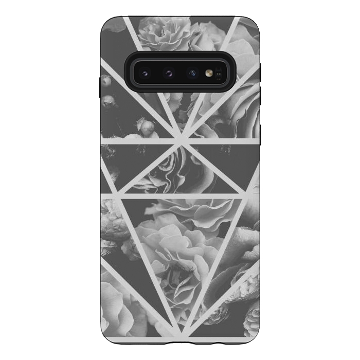 Galaxy S10 StrongFit Gray rose petals geo collage by Oana 
