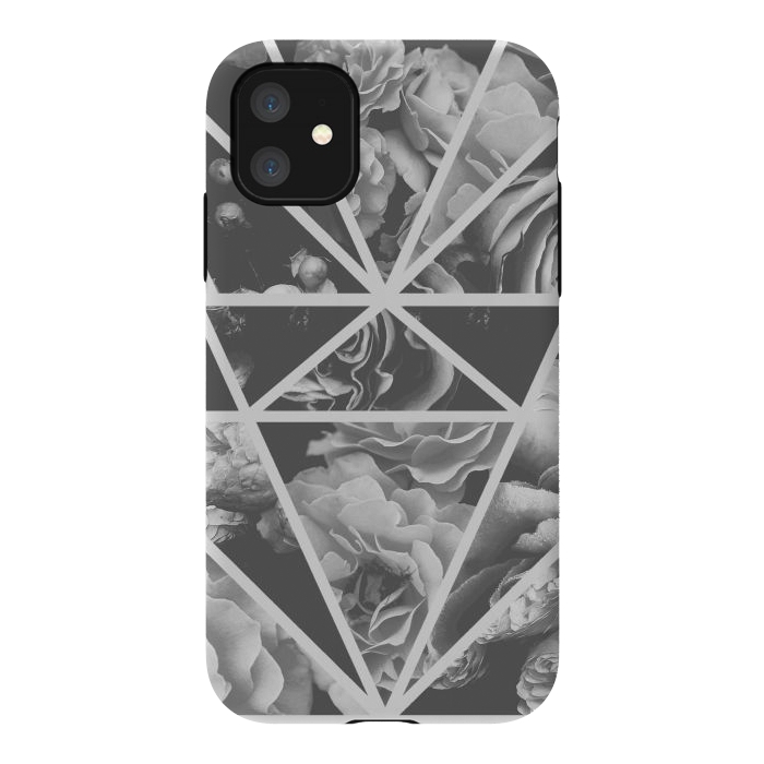 iPhone 11 StrongFit Gray rose petals geo collage by Oana 