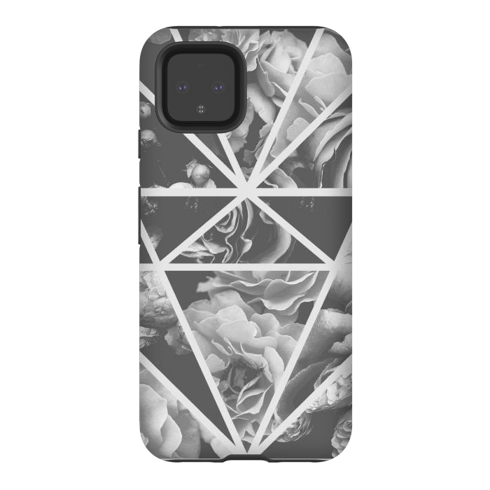 Pixel 4 StrongFit Gray rose petals geo collage by Oana 