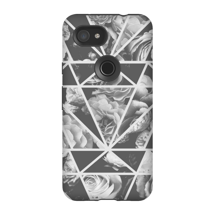 Pixel 3A StrongFit Gray rose petals geo collage by Oana 