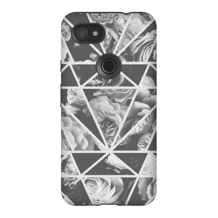Pixel 3AXL StrongFit Gray rose petals geo collage by Oana 