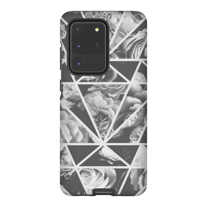 Galaxy S20 Ultra StrongFit Gray rose petals geo collage by Oana 