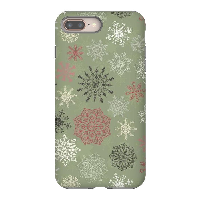 iPhone 7 plus StrongFit Christmas Snowflakes on Dark Green by Paula Ohreen