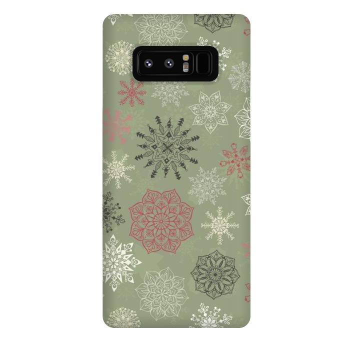 Galaxy Note 8 StrongFit Christmas Snowflakes on Dark Green by Paula Ohreen