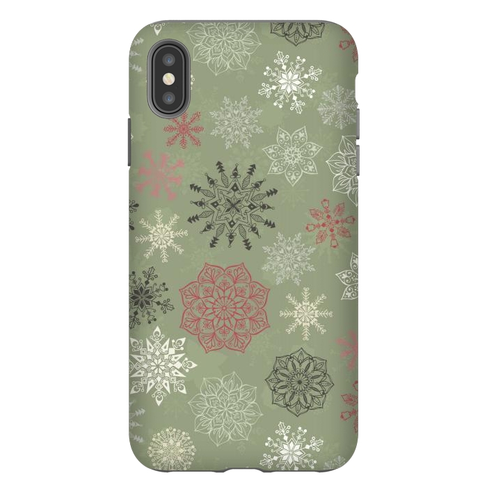 iPhone Xs Max StrongFit Christmas Snowflakes on Dark Green by Paula Ohreen
