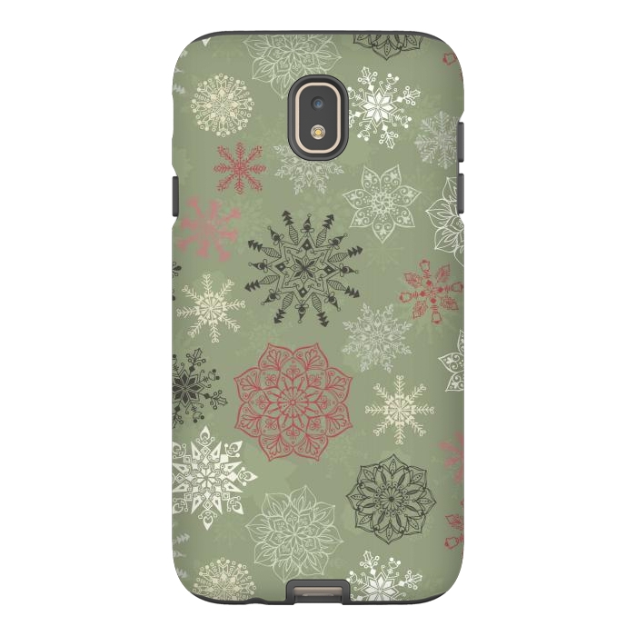 Galaxy J7 StrongFit Christmas Snowflakes on Dark Green by Paula Ohreen