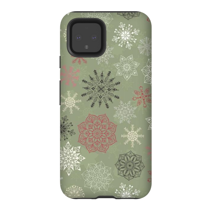 Pixel 4 StrongFit Christmas Snowflakes on Dark Green by Paula Ohreen