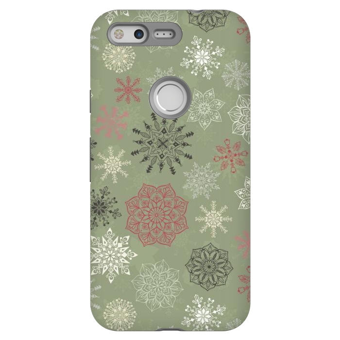 Pixel StrongFit Christmas Snowflakes on Dark Green by Paula Ohreen