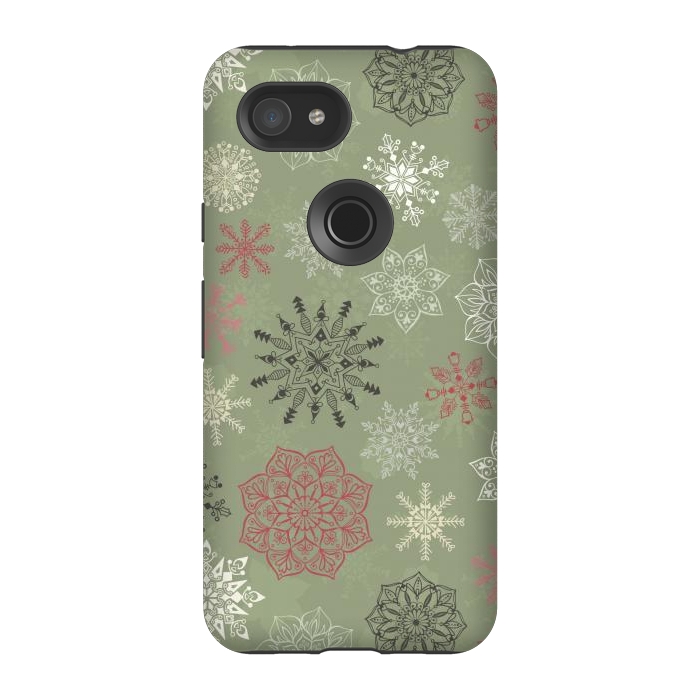 Pixel 3A StrongFit Christmas Snowflakes on Dark Green by Paula Ohreen