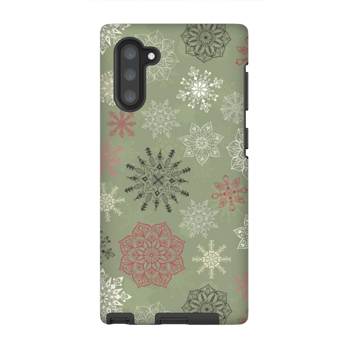 Galaxy Note 10 StrongFit Christmas Snowflakes on Dark Green by Paula Ohreen