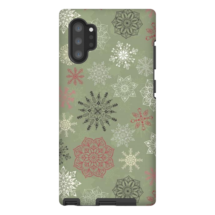 Galaxy Note 10 plus StrongFit Christmas Snowflakes on Dark Green by Paula Ohreen