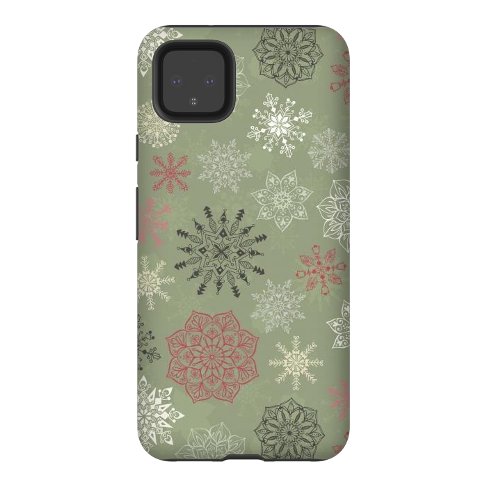 Pixel 4XL StrongFit Christmas Snowflakes on Dark Green by Paula Ohreen