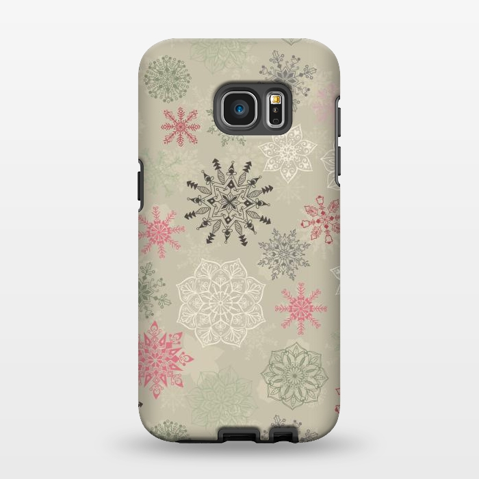Galaxy S7 EDGE StrongFit Christmas Snowflakes on Light Green by Paula Ohreen