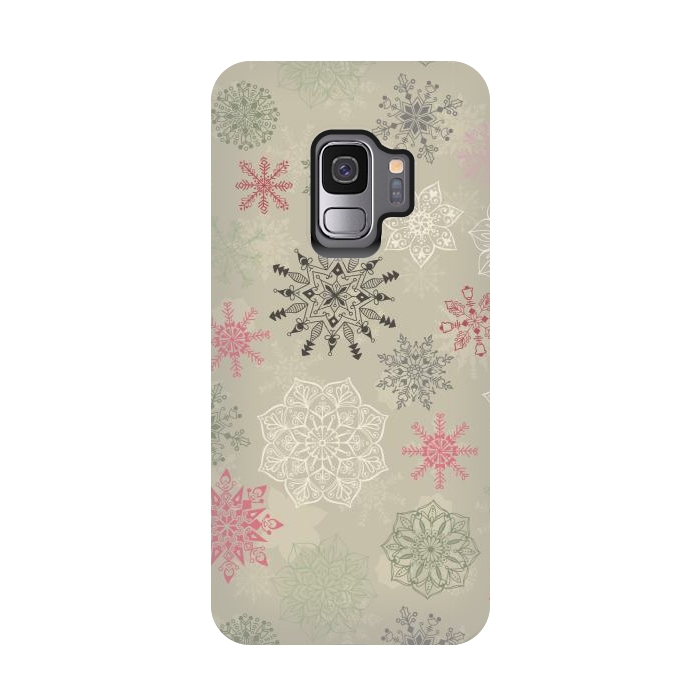 Galaxy S9 StrongFit Christmas Snowflakes on Light Green by Paula Ohreen