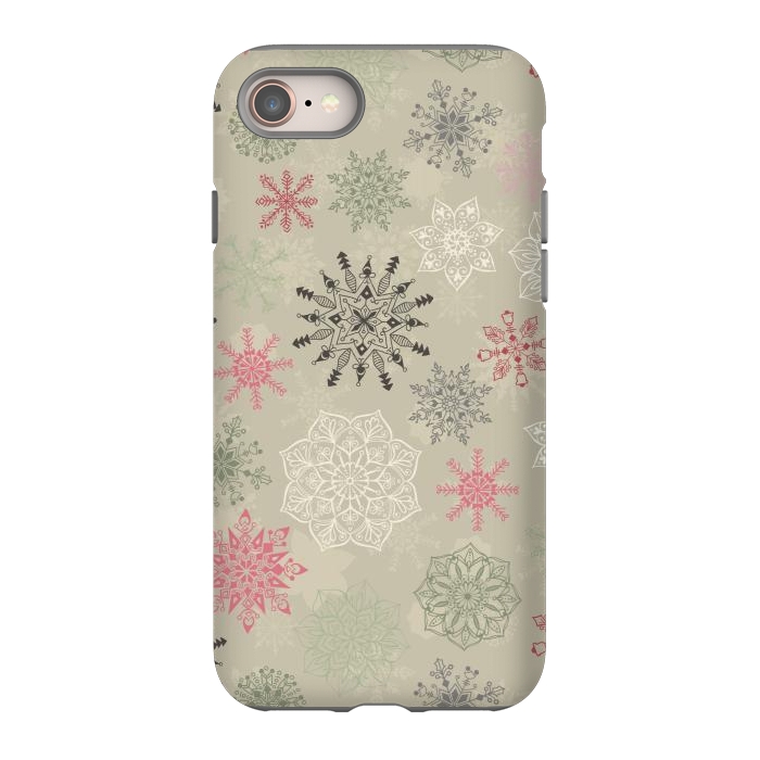 iPhone 8 StrongFit Christmas Snowflakes on Light Green by Paula Ohreen