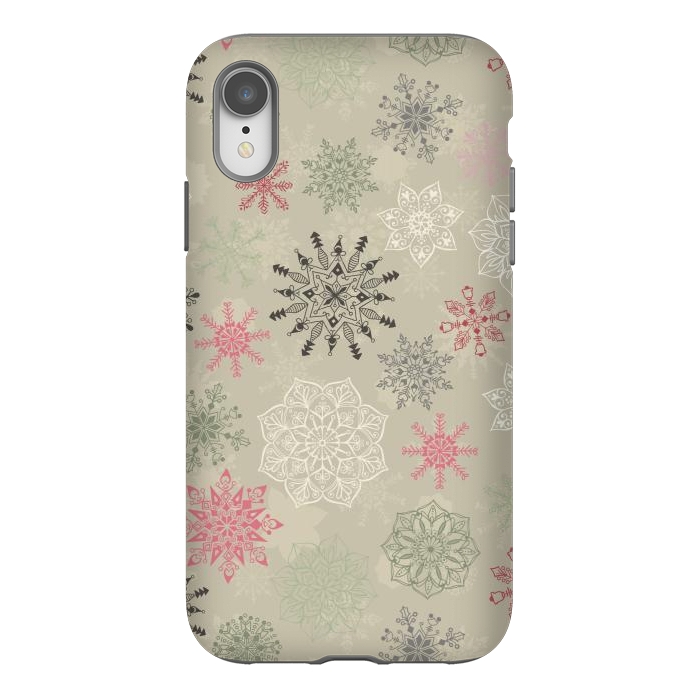 iPhone Xr StrongFit Christmas Snowflakes on Light Green by Paula Ohreen