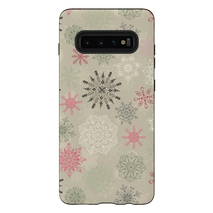 Galaxy S10 plus StrongFit Christmas Snowflakes on Light Green by Paula Ohreen