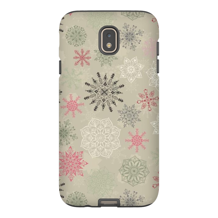 Galaxy J7 StrongFit Christmas Snowflakes on Light Green by Paula Ohreen