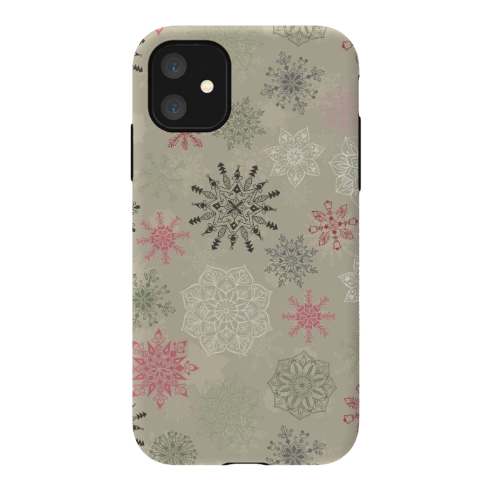 iPhone 11 StrongFit Christmas Snowflakes on Light Green by Paula Ohreen