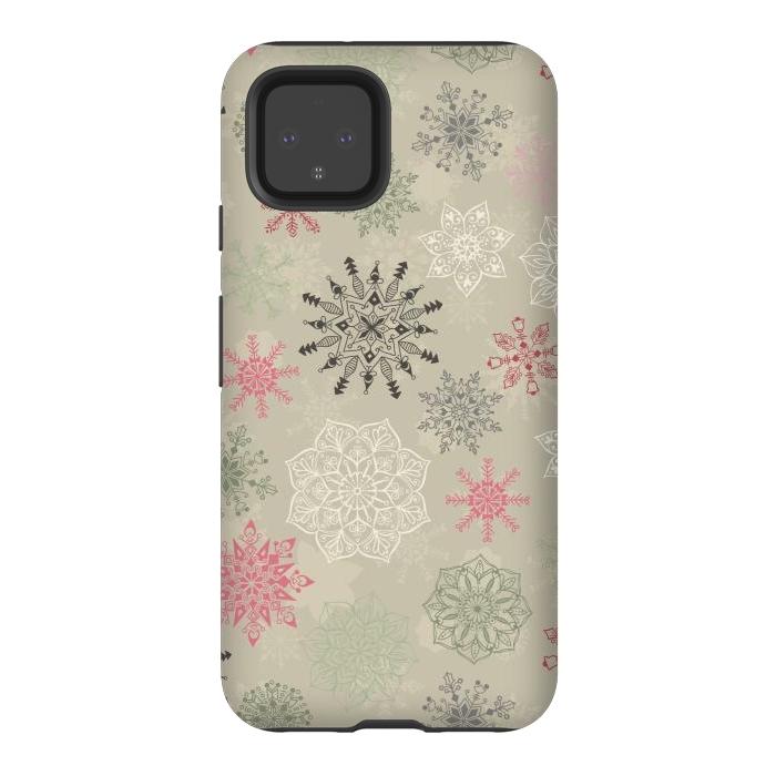 Pixel 4 StrongFit Christmas Snowflakes on Light Green by Paula Ohreen