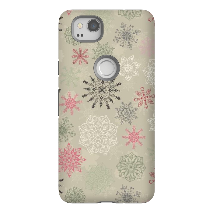Pixel 2 StrongFit Christmas Snowflakes on Light Green by Paula Ohreen