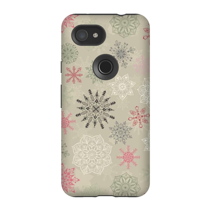 Pixel 3A StrongFit Christmas Snowflakes on Light Green by Paula Ohreen