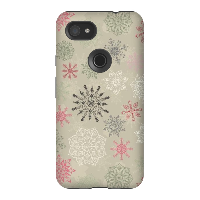 Pixel 3AXL StrongFit Christmas Snowflakes on Light Green by Paula Ohreen