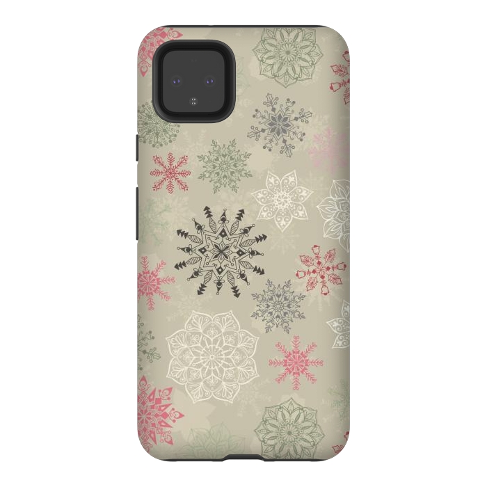 Pixel 4XL StrongFit Christmas Snowflakes on Light Green by Paula Ohreen