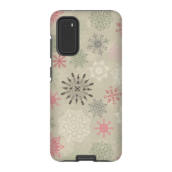Galaxy S20 StrongFit Christmas Snowflakes on Light Green by Paula Ohreen