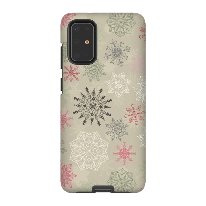 Galaxy S20 Plus StrongFit Christmas Snowflakes on Light Green by Paula Ohreen