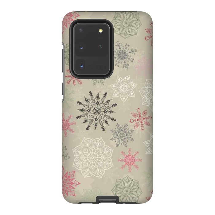 Galaxy S20 Ultra StrongFit Christmas Snowflakes on Light Green by Paula Ohreen