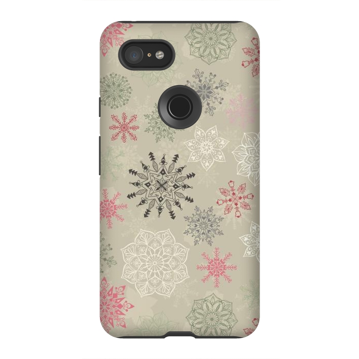 Pixel 3XL StrongFit Christmas Snowflakes on Light Green by Paula Ohreen