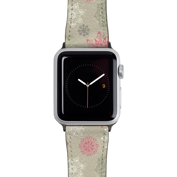 Watch 38mm / 40mm Strap PU leather Christmas Snowflakes on Light Green by Paula Ohreen