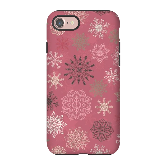 iPhone 7 StrongFit Christmas Snowflakes on Pink by Paula Ohreen