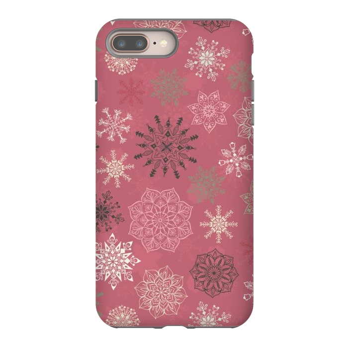 iPhone 7 plus StrongFit Christmas Snowflakes on Pink by Paula Ohreen