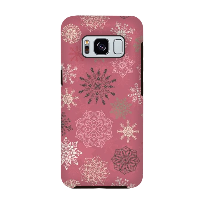 Galaxy S8 StrongFit Christmas Snowflakes on Pink by Paula Ohreen