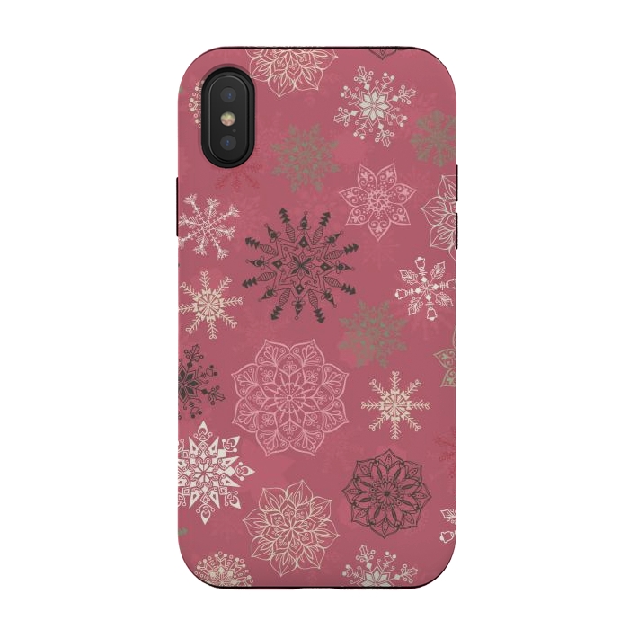 iPhone Xs / X StrongFit Christmas Snowflakes on Pink by Paula Ohreen
