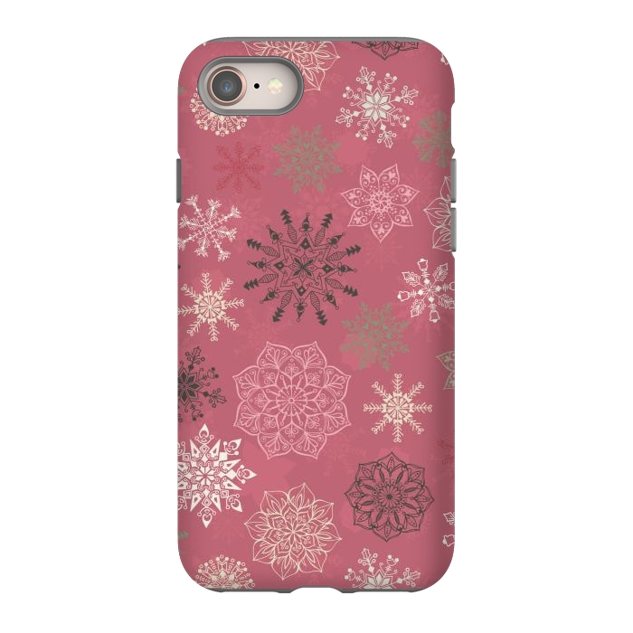 iPhone 8 StrongFit Christmas Snowflakes on Pink by Paula Ohreen