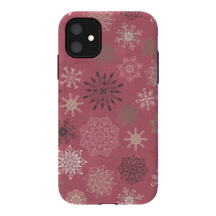 iPhone 11 StrongFit Christmas Snowflakes on Pink by Paula Ohreen