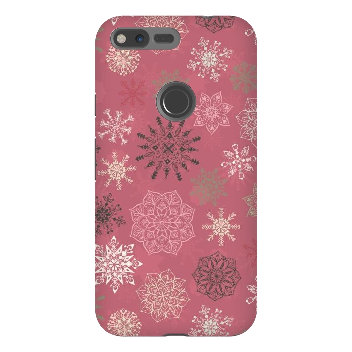 Pixel XL StrongFit Christmas Snowflakes on Pink by Paula Ohreen