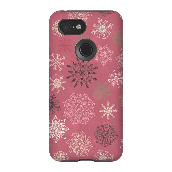 Pixel 3 StrongFit Christmas Snowflakes on Pink by Paula Ohreen