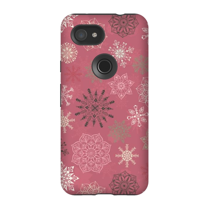 Pixel 3A StrongFit Christmas Snowflakes on Pink by Paula Ohreen
