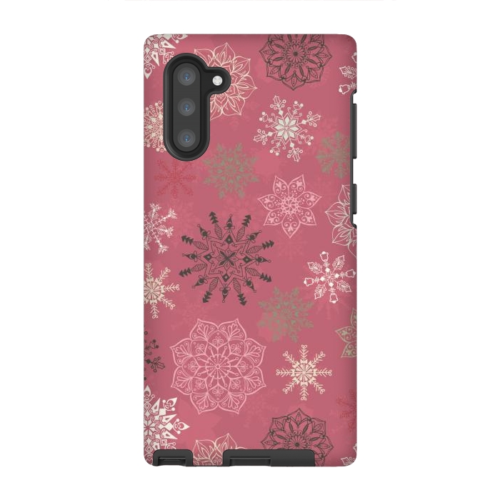 Galaxy Note 10 StrongFit Christmas Snowflakes on Pink by Paula Ohreen