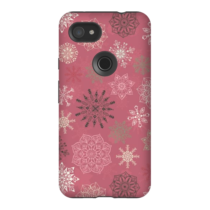 Pixel 3AXL StrongFit Christmas Snowflakes on Pink by Paula Ohreen