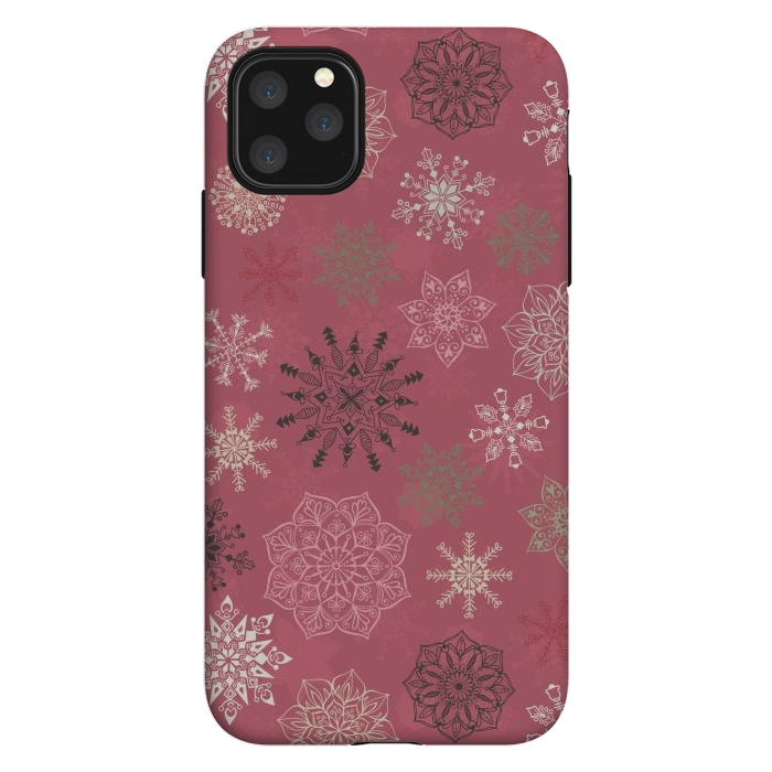 iPhone 11 Pro Max StrongFit Christmas Snowflakes on Pink by Paula Ohreen