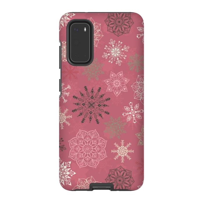 Galaxy S20 StrongFit Christmas Snowflakes on Pink by Paula Ohreen