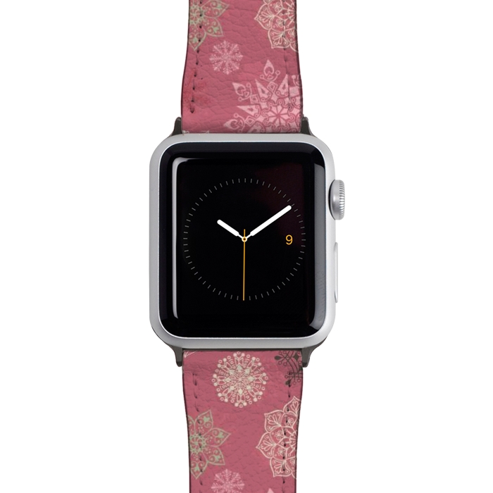 Watch 42mm / 44mm Strap PU leather Christmas Snowflakes on Pink by Paula Ohreen